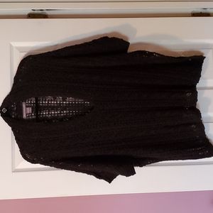 KATE & MALLORY blk short slv deep v neck pointelle knit sweater,L,cotton,NWOT.
